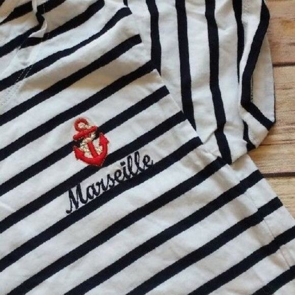 Les petits coeurs à la mer French  Striped, Short-Sleeve Tee 6A - Picture 2 of 4